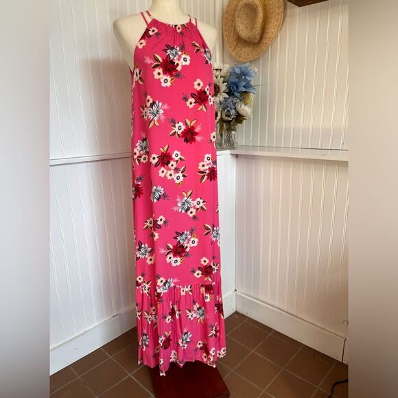 LOFT Zinnia Pink Floral Halter Maxi Dress XS NWT - Picture 1 of 8